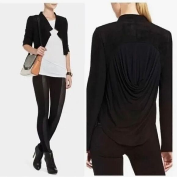BCBGMaxAzria Norton Cropped Faux Suede & Draped Knit Black Jacket - Picture 1 of 11